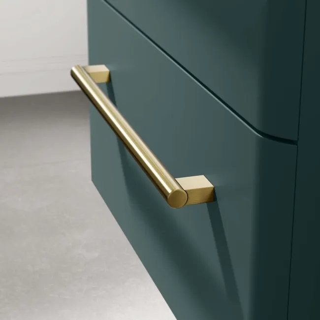 Omaha Mystic Green Wall Hung Drawer Vanity with Marble Top & Marin Basin 600mm - Brushed Brass Accents