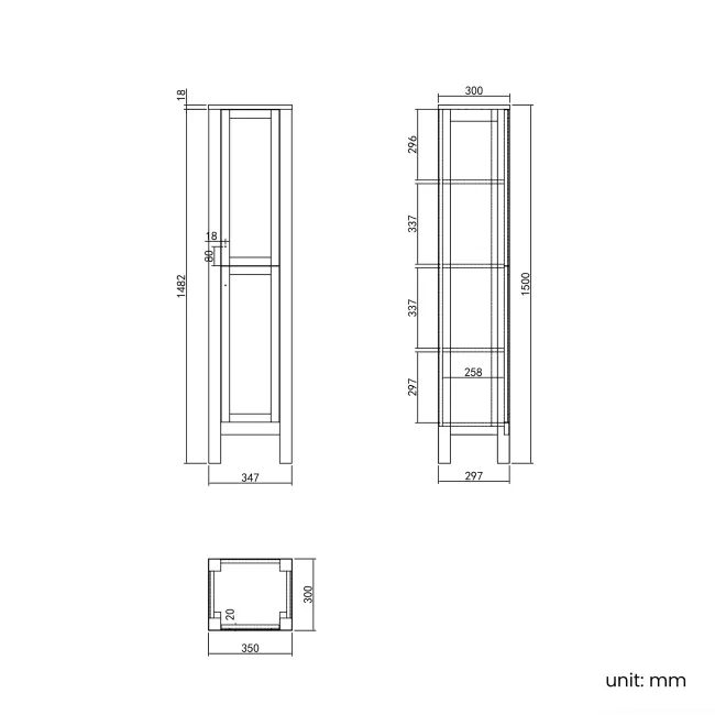 Bermuda Dove Grey Floor Standing Tall Cabinet 1500x350mm