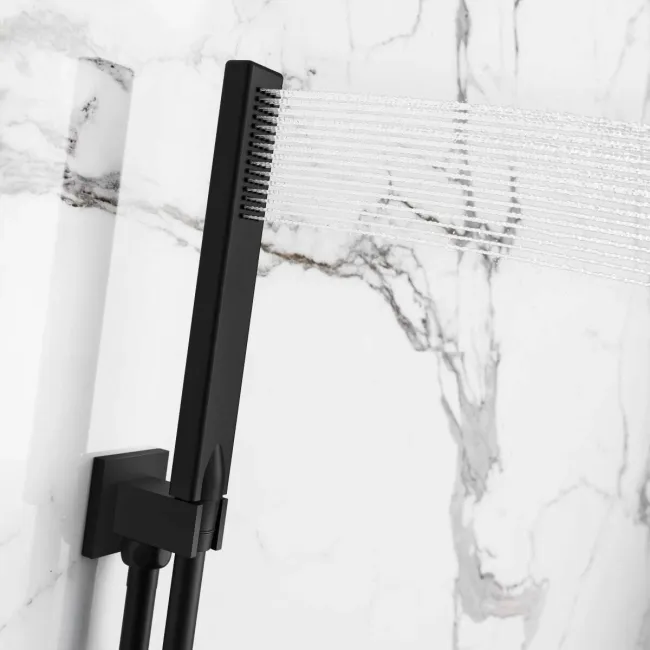 Galway Premium Matt Black Square Thermostatic Set - 200mm Head, Hand Shower & Body Jets