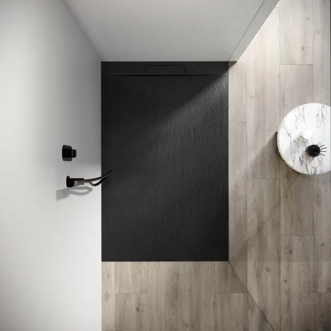 Tokyo Rectangular Matt Black Slate Texture Stone Shower Tray 1500x800mm