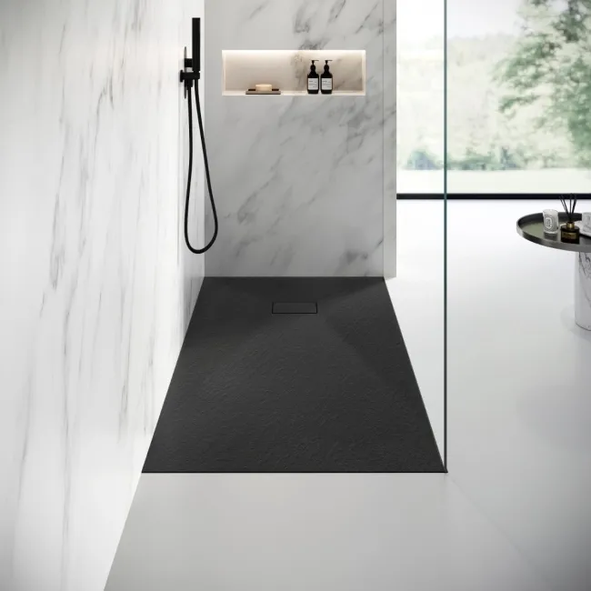 Berlin Rectangular Matt Black Slate Effect SMC Composite Shower Tray 1700x800mm