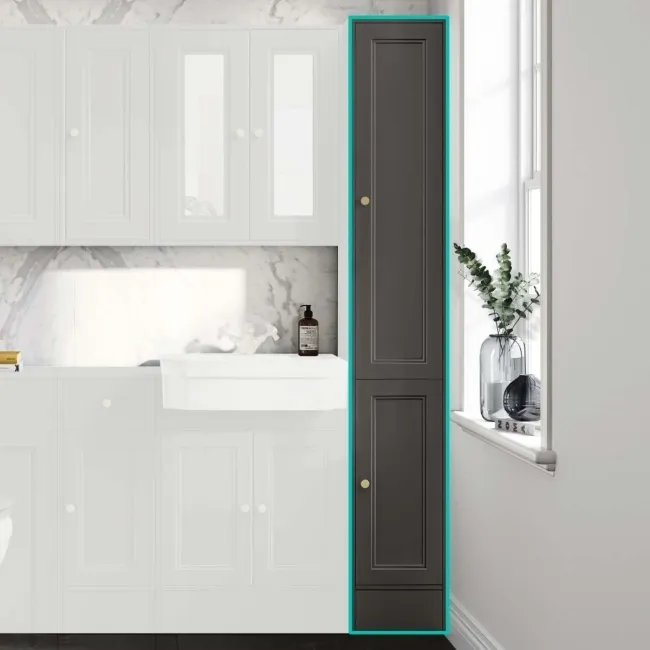 Monaco Graphite Grey Floor Standing Tall Cabinet Unit 1900x300mm - Brushed Brass Accents