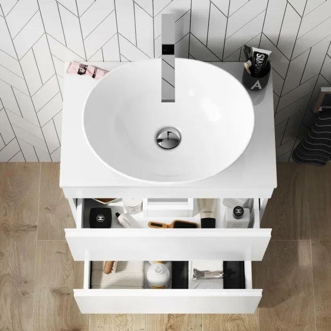 Trent Gloss White Vanity Drawer with Oval Counter Top Basin 600mm