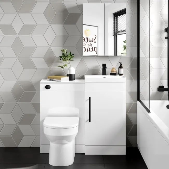 Avon Gloss White Combination Vanity Basin and Miami Toilet 950mm - Black Accents