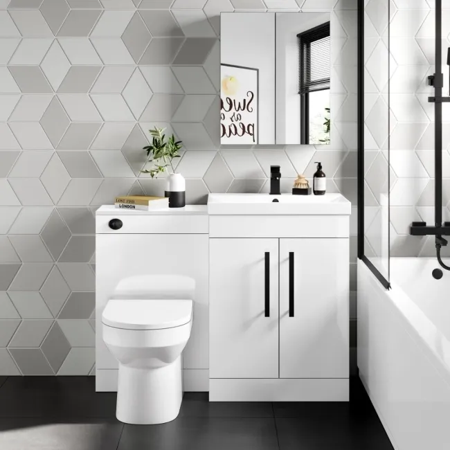Avon Gloss White Combination Vanity Basin and Miami Toilet 1100mm - Black Accents