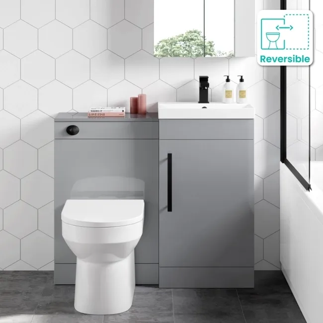 Avon Stone Grey Combination Vanity Basin and Miami Toilet 950mm - Black Accents