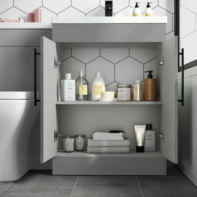 Avon Stone Grey Combination Vanity Basin and Atlanta Toilet 1100mm - Black Accents - Right Handed