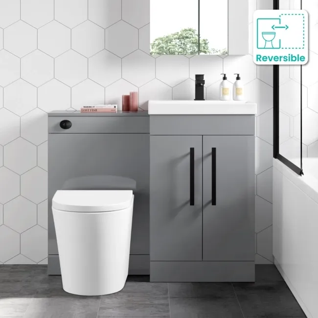 Avon Stone Grey Combination Vanity Basin and Boston Toilet 1000mm - Black Accents
