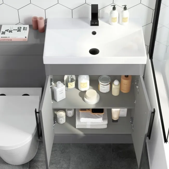 Avon Stone Grey Combination Vanity Basin and Boston Toilet 1100mm - Black Accents