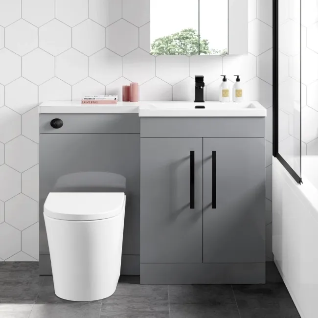 Avon Stone Grey Combination Vanity Basin and Boston Toilet 1100mm - Black Accents - Right Handed