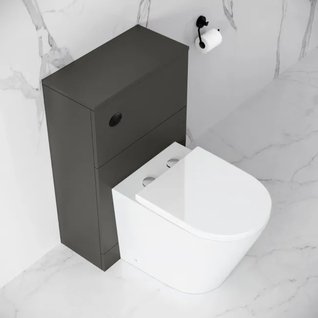 Elba Graphite Grey Slimline Back To Wall Unit and Boston Toilet - Black Accents