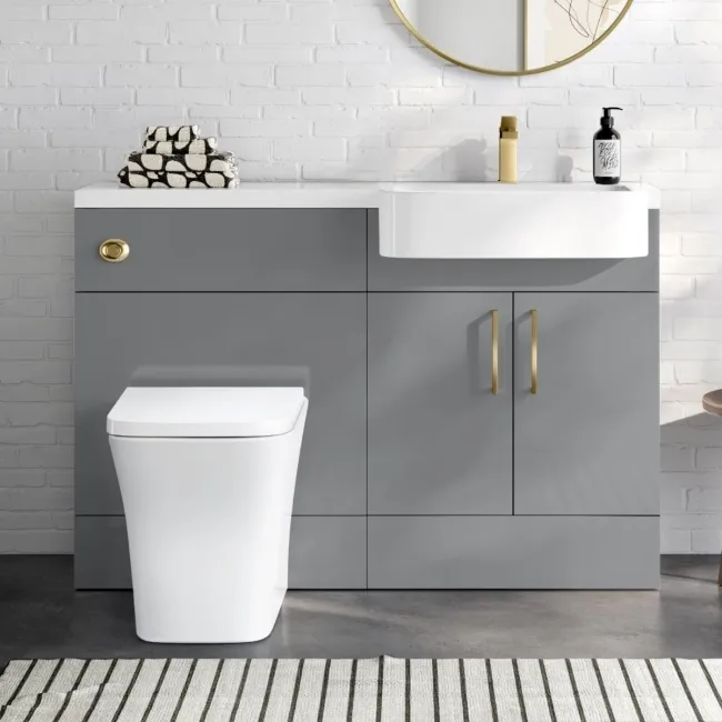 Harper Stone Grey Combination Vanity Basin and Houston Toilet 1200mm - Brushed Brass Accents - Right Handed