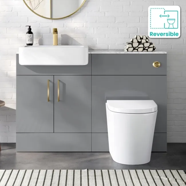 Harper Stone Grey Combination Vanity Basin with Marble Top & Boston Toilet 1200mm - Brushed Brass Accents