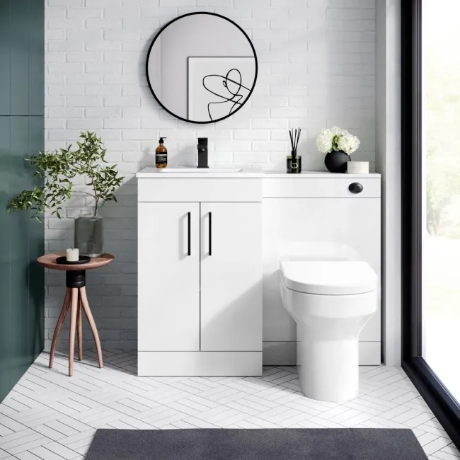 Mersey Gloss White Combination Vanity Basin and Miami Toilet 1000mm - Black Accents