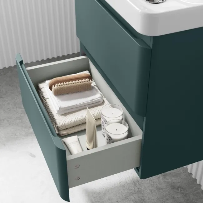 Corsica Midnight Green Wall Hung Slimline Basin Drawer Vanity 500mm