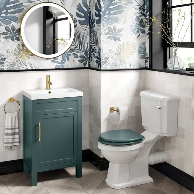 Bermuda Midnight Green Basin Vanity 500mm - Brass Knurled Handles