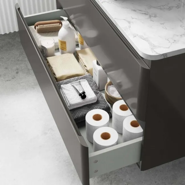 Corsica Tungsten Grey Vanity Drawer with Marble Top & Curved Counter Top Basin 1000mm