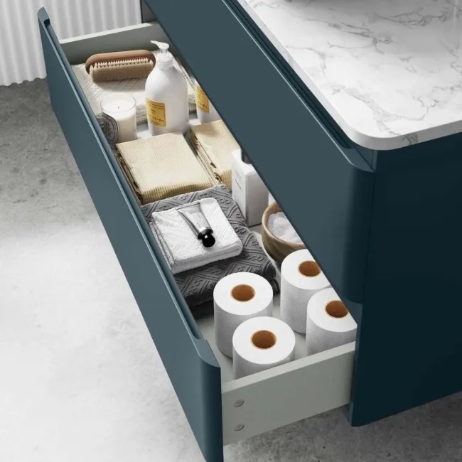 Corsica Inky Blue Drawer Vanity with Marble Top 1000mm - Excludes Counter Top Basin