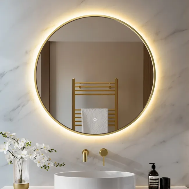 Delilah Brushed Brass Round Backlit Illuminated LED Mirror 800mm