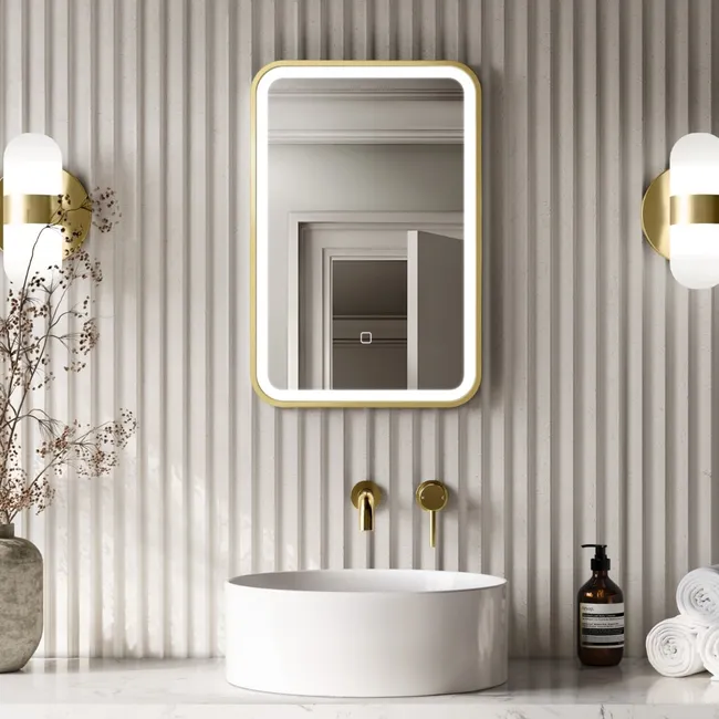 Mila Brushed Brass Illuminated LED Mirror 600x400mm