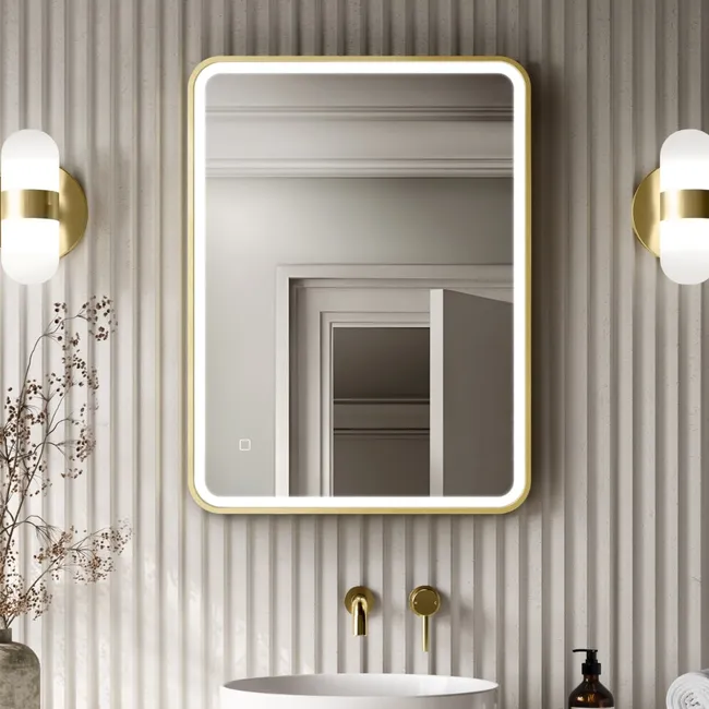 Mila Brushed Brass Illuminated LED Mirror 800x600mm