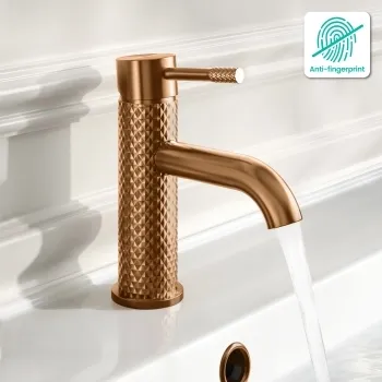 Suir Brushed Copper Basin Mixer Tap with Knurled Detailing