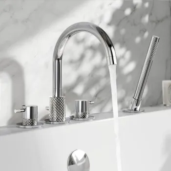 Suir Chrome Bath Mixer Tap & Handheld Shower with Knurled Detailing