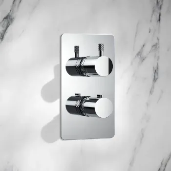 Suir Premium Chrome Round Thermostatic Shower Valve with Knurled Detailing - 2 Outlet