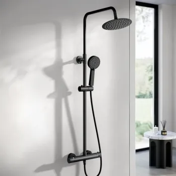 Ennis Matt Black Round Thermostatic Shower Set