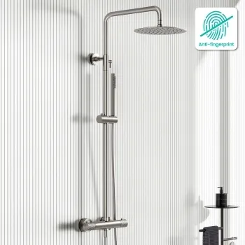 Suir Premium Brushed Nickel Round Thermostatic Shower Set with Knurled Detailing