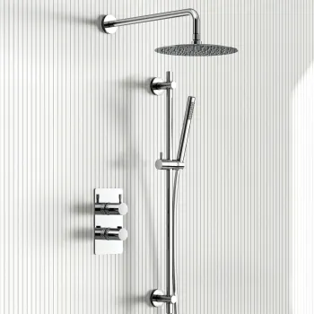 Suir Premium Chrome Round Thermostatic Shower Set with Knurled Detailing