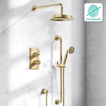 Corrib Premium Brushed Brass Round Thermostatic Shower Set