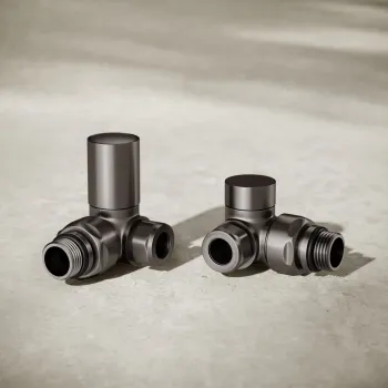 Brushed Gunmetal Angled Radiator Valves and lockshield pack (Pair) Standard 15mm