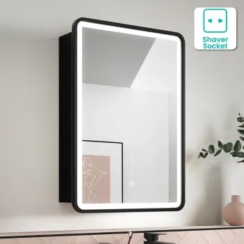 Olivia Black Framed Illuminated LED Mirror Cabinet 710x500mm