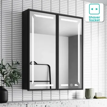 Mia Black Framed Illuminated LED Mirror Cabinet 710x600mm