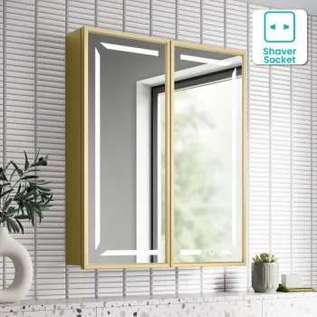 Mia Matt Brass Illuminated LED Mirror Cabinet 710x600mm