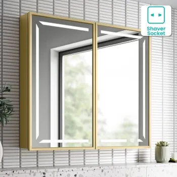 Mia Matt Brass Illuminated LED Mirror Cabinet 710x800mm