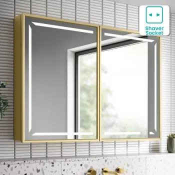 Mia Matt Brass Illuminated LED Mirror Cabinet 710x1000mm