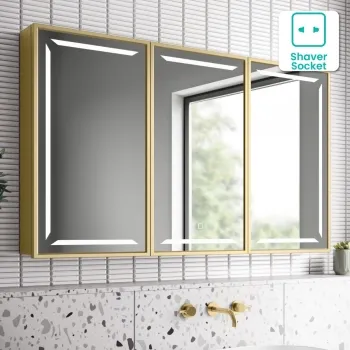 Mia Matt Brass Illuminated LED Mirror Cabinet 710x1200mm