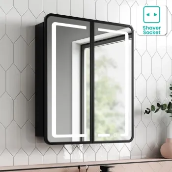 Olivia Black Framed Illuminated LED Mirror Cabinet 710x600mm