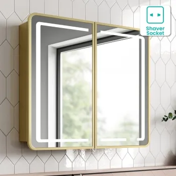 Olivia Matt Brass Illuminated LED Mirror Cabinet 710x800mm