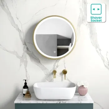 Mollie Matt Brass Round Illuminated LED Mirror Cabinet 500mm
