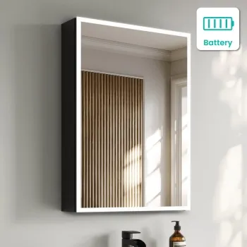 Esme Battery Powered Matt Black Illuminated LED Mirror Cabinet 700x500mm