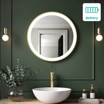 Delilah Battery Powered Brushed Brass Round Illuminated LED Mirror 600mm