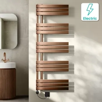Seville Electric Brushed Copper Designer Flat Panel Heated Towel Rail 1600x600mm
