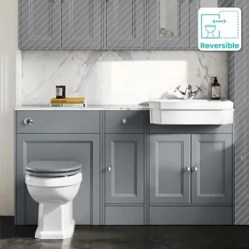 Monaco Dove Grey Combination Vanity Traditional Basin with Marble Top & Hudson Toilet with Wooden Seat 1500mm