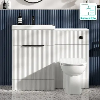 Havana Fluted Coastal White Combination Vanity Basin and Aruba Toilet 1100mm - Black Accents