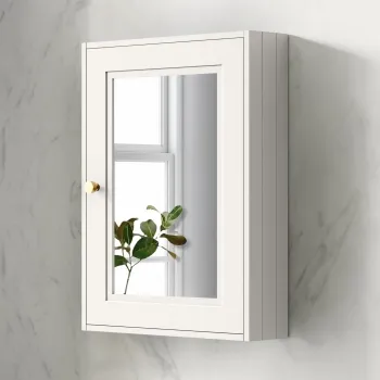 Cotton White Mirror Cabinet 700x500mm - Brushed Brass Accents