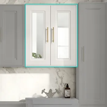 Cotton White Wall Hung Mirror Cabinet 700x600mm - Brass Knurled Handles