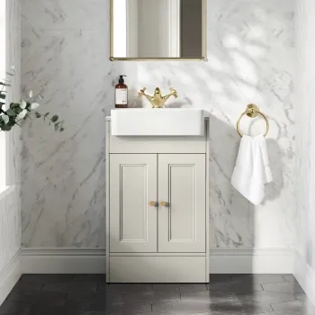 Monaco Linen White Basin Vanity 500mm - Brushed Brass Accents